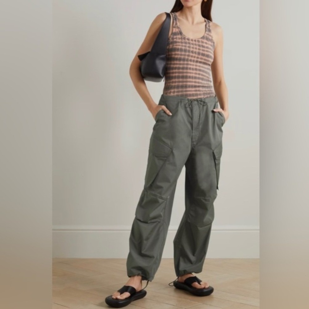 AGOLDE Ginerva Cargo Pant Dark Grey Olive Green Drawstring Wide Leg- Size XS